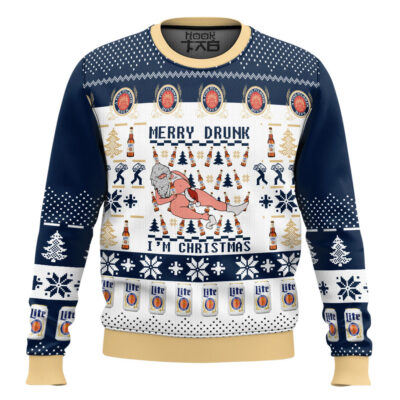 Miller Lite Santa Merry Drunk Ugly Christmas Sweater