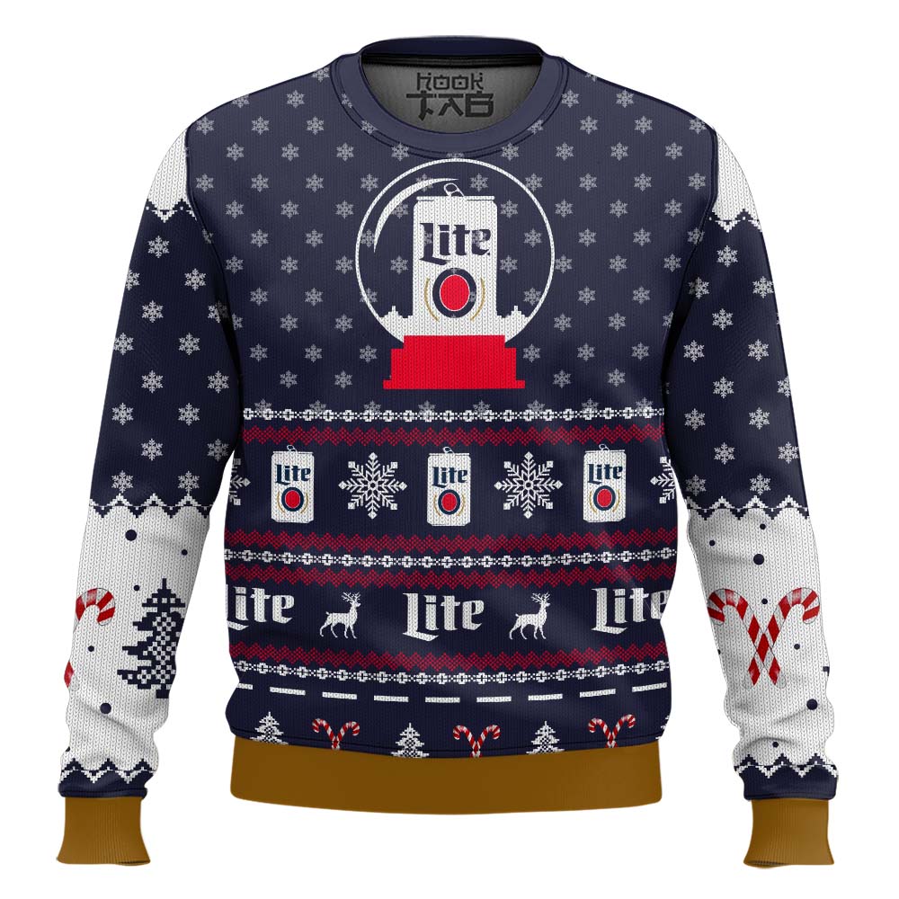 Hooktab Miller Lite Snow Globe Ugly Christmas Sweater Hooktab Miller Lite Snow Globe Ugly Christmas Sweater