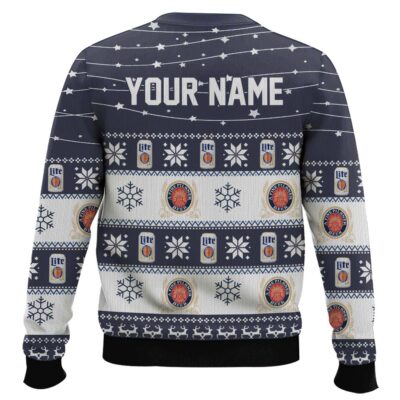 Hooktab Miller Lite Twinkle Lights – Custom Name Ugly Christmas Sweater