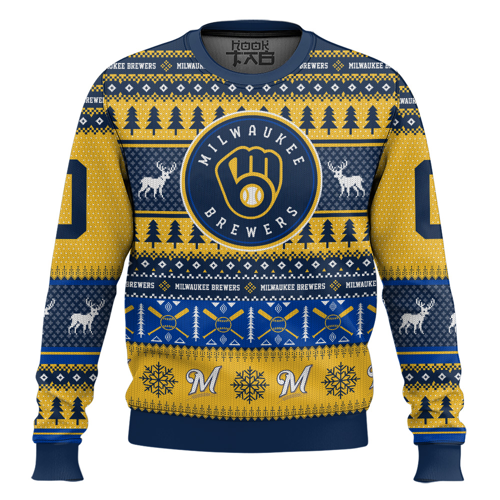 Hooktab Milwaukee Brewers - Custom Name And Number Ugly Sweater Hooktab Milwaukee Brewers - Custom Name And Number Ugly Sweater
