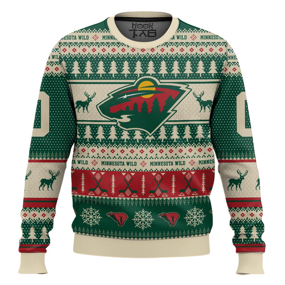 Hooktab Minnesota Wild - Custom Name And Number Ugly Sweater Hooktab Minnesota Wild - Custom Name And Number Ugly Sweater