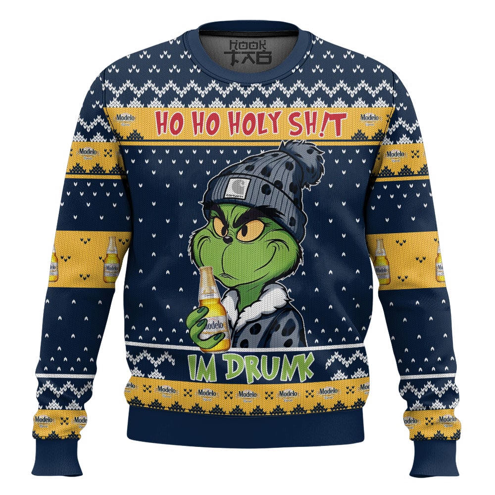 Hooktab Modelo Ho Ho Holy Sh!t I'm Drunk Grinch Ugly Christmas Sweater Hooktab Modelo Ho Ho Holy Sh!t I'm Drunk Grinch Ugly Christmas Sweater