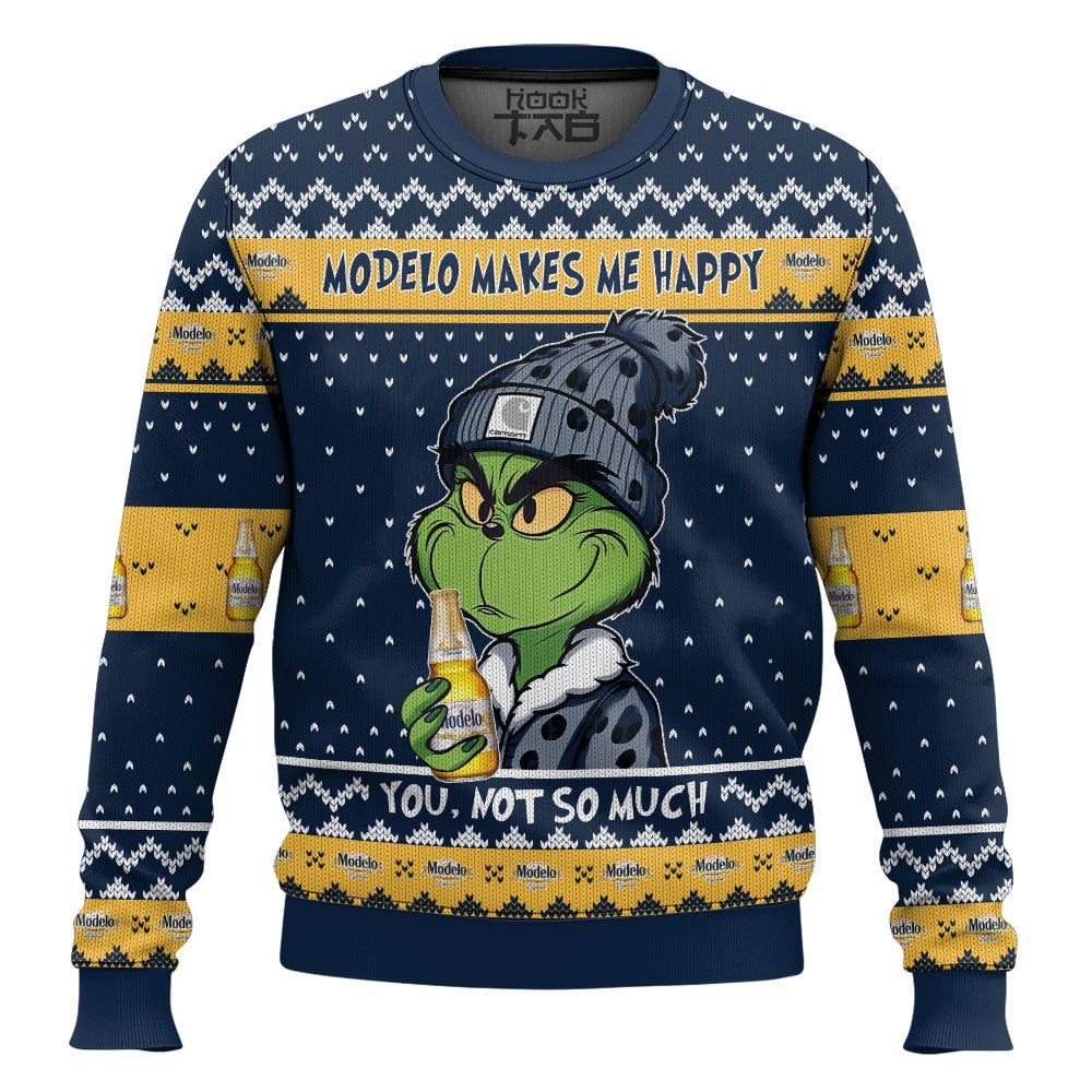 Hooktab Modelo Makes Me Happy Ugly Christmas Sweater Hooktab Modelo Makes Me Happy Ugly Christmas Sweater