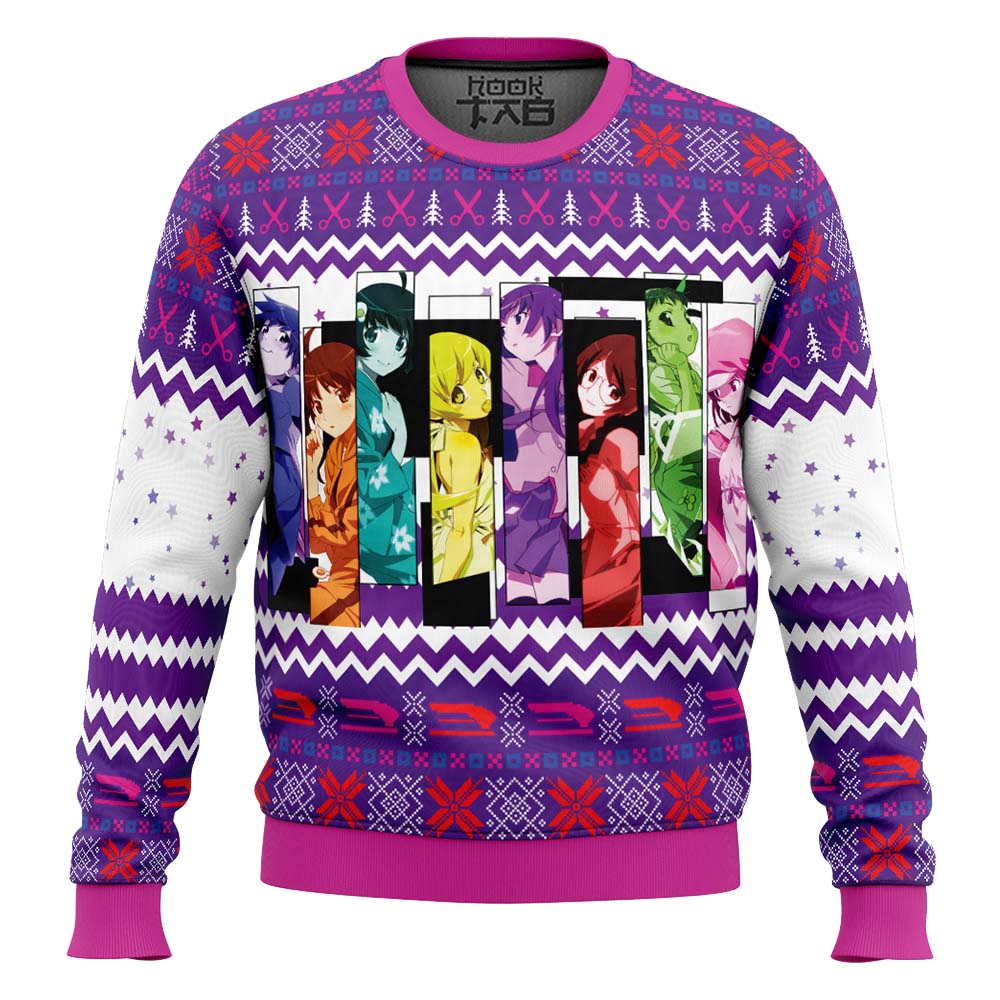 Hooktab Monogatari Girls Bakemonogatari Ugly Christmas Sweater Hooktab Monogatari Girls Bakemonogatari Ugly Christmas Sweater