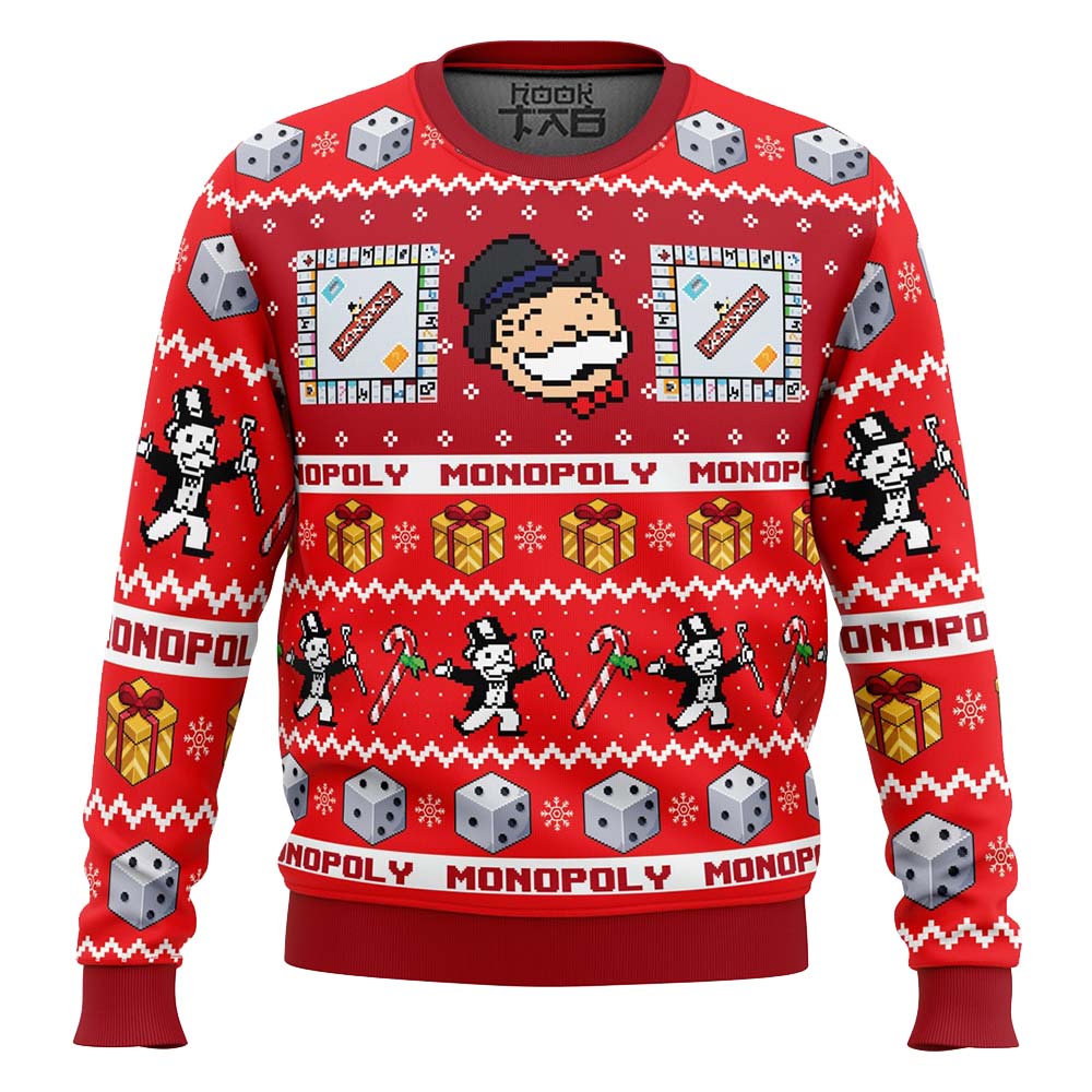 Hooktab Monopoly Board Games Ugly Christmas Sweater Hooktab Monopoly Board Games Ugly Christmas Sweater