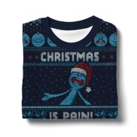 Hooktab Mr. Meeseeks “Christmas Is Pain” Rick And Morty Ugly Christmas Sweater