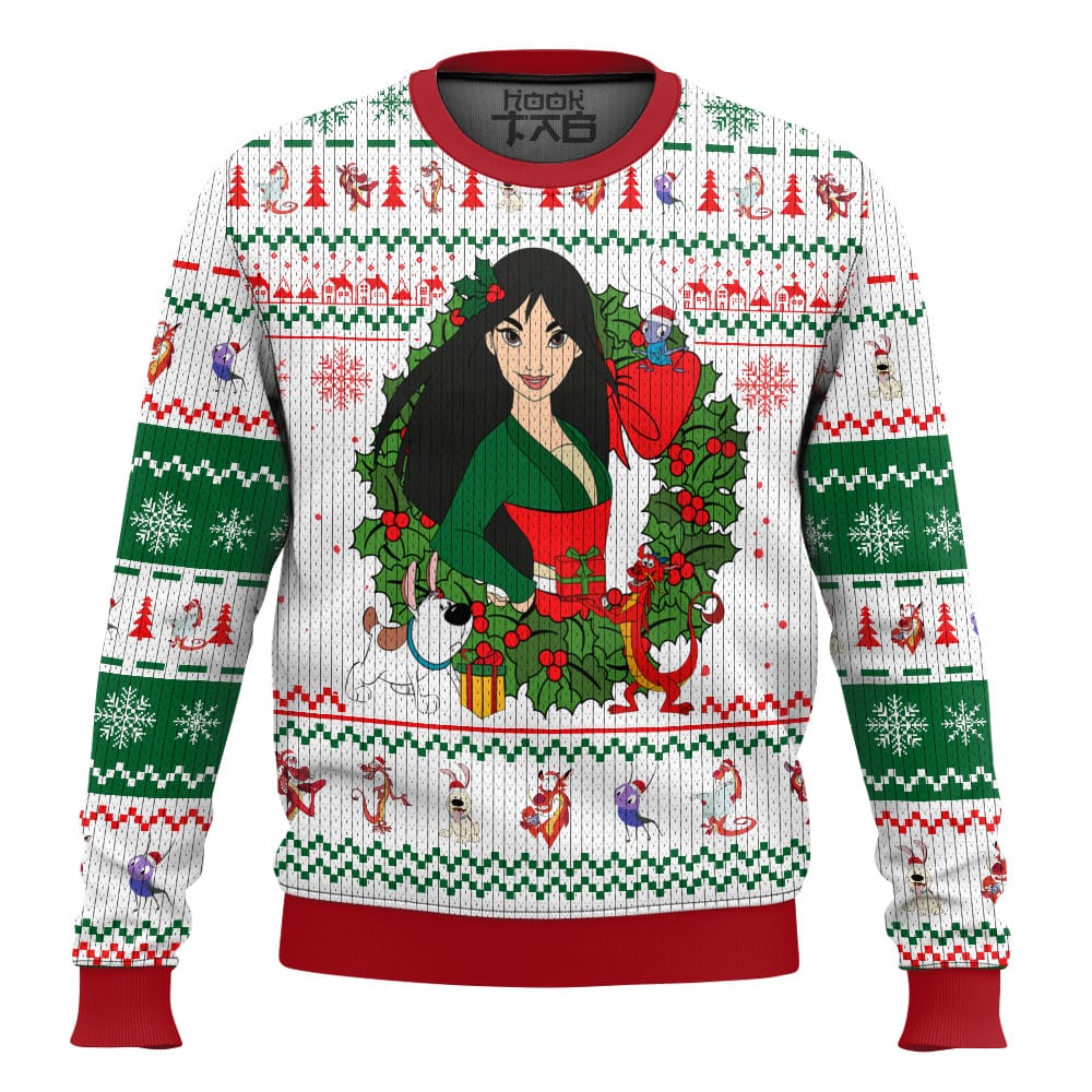 Hooktab Mulan Disney Princess Ugly Christmas Sweater Hooktab Mulan Disney Princess Ugly Christmas Sweater