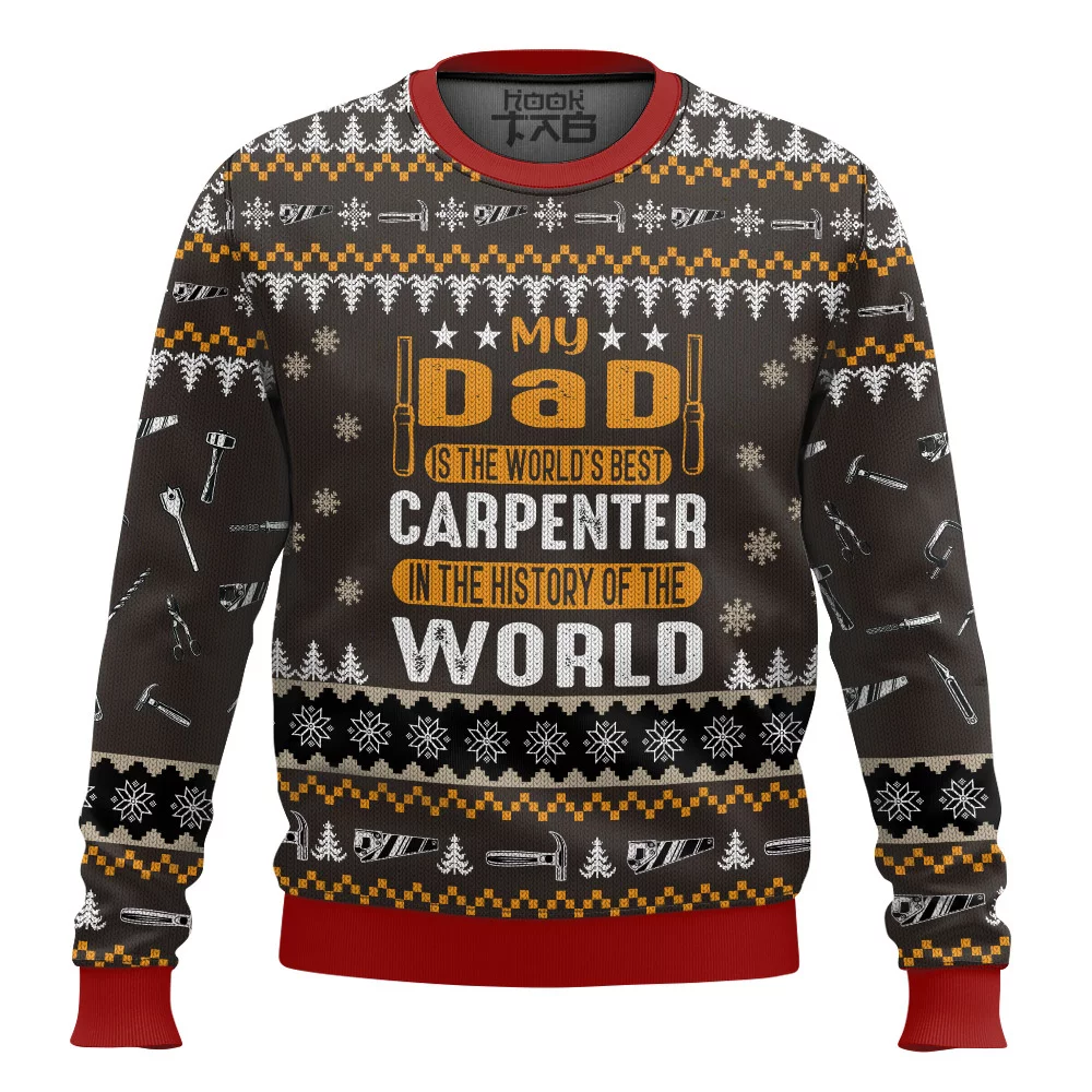 Hooktab My Dad Is The Best Carpenter - Custom Name Ugly Christmas Sweater Hooktab My Dad Is The Best Carpenter - Custom Name Ugly Christmas Sweater