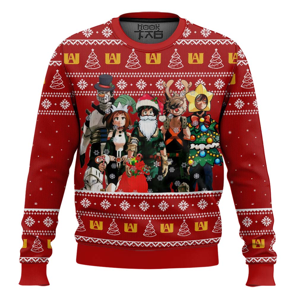 Hooktab My Hero Academia Santa Hero Ugly Christmas Sweater Hooktab My Hero Academia Santa Hero Ugly Christmas Sweater