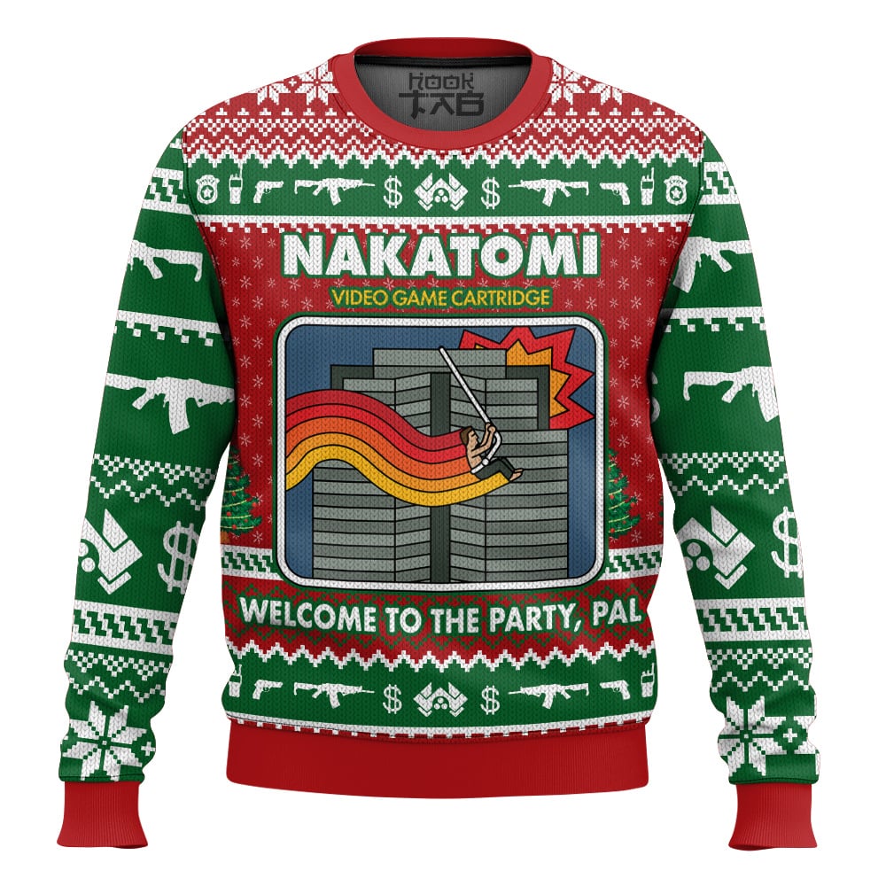 Hooktab Nakatomi Video Game Cartridge Die Hard Ugly Christmas Sweater Hooktab Nakatomi Video Game Cartridge Die Hard Ugly Christmas Sweater