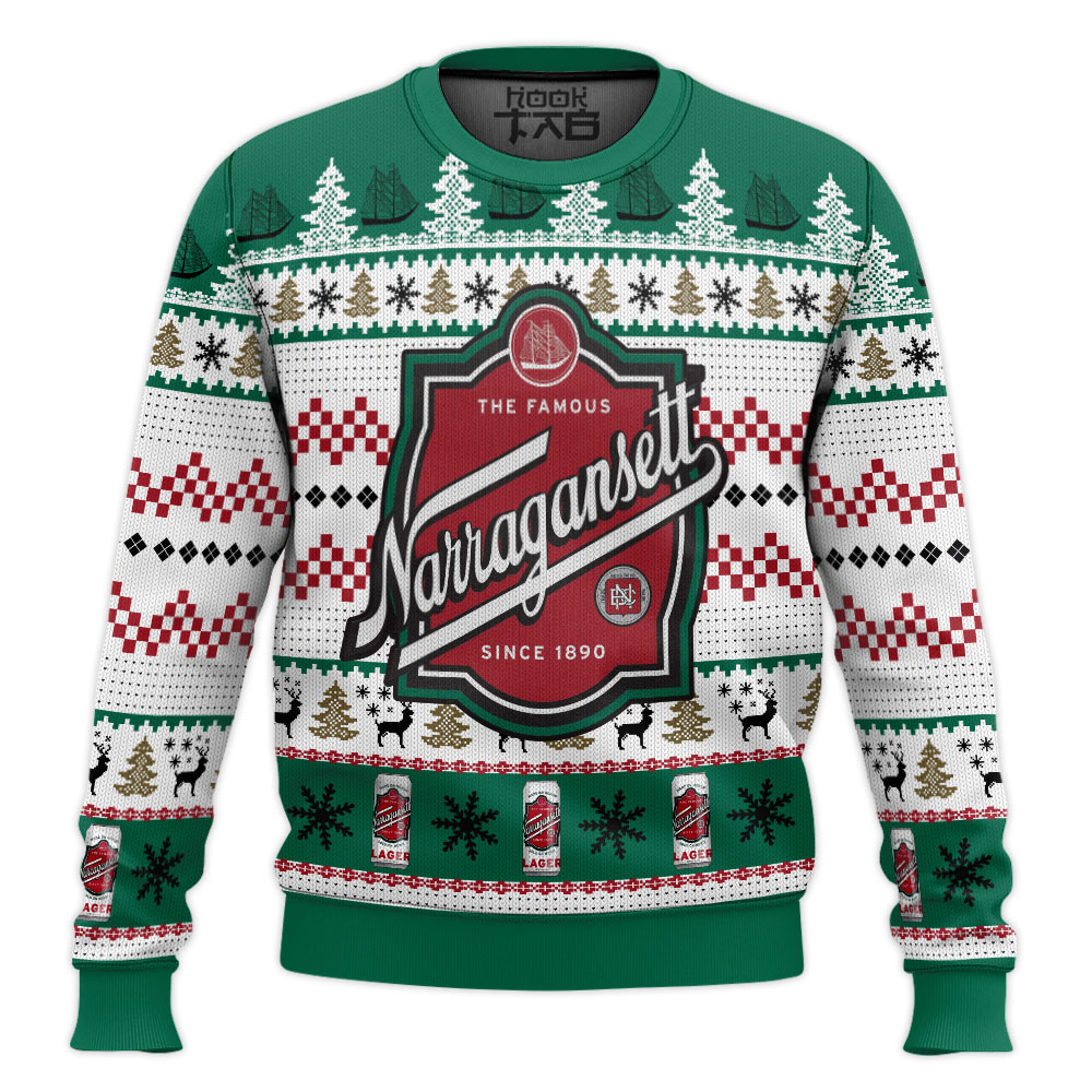 Hooktab Narragansett Beer Ugly Christmas Sweater Hooktab Narragansett Beer Ugly Christmas Sweater