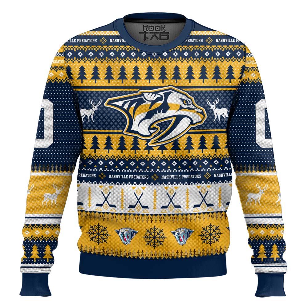 Hooktab Nashville Predators - Custom Name And Number Ugly Sweater Hooktab Nashville Predators - Custom Name And Number Ugly Sweater