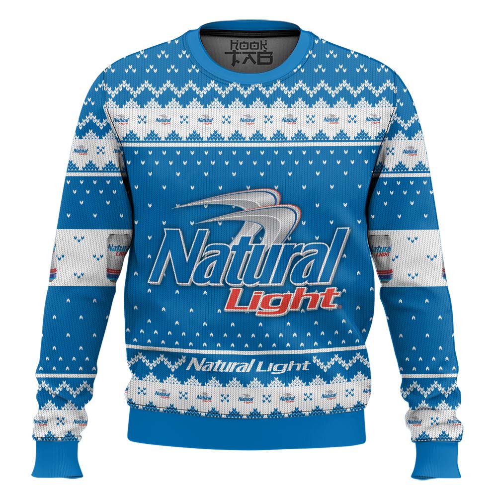 Hooktab Natural Light Lager Beer Ugly Christmas Sweater Hooktab Natural Light Lager Beer Ugly Christmas Sweater