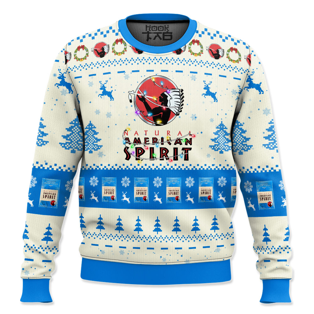 Hooktab Nature American Spirit Cigarettes Ugly Christmas Sweater Hooktab Nature American Spirit Cigarettes Ugly Christmas Sweater