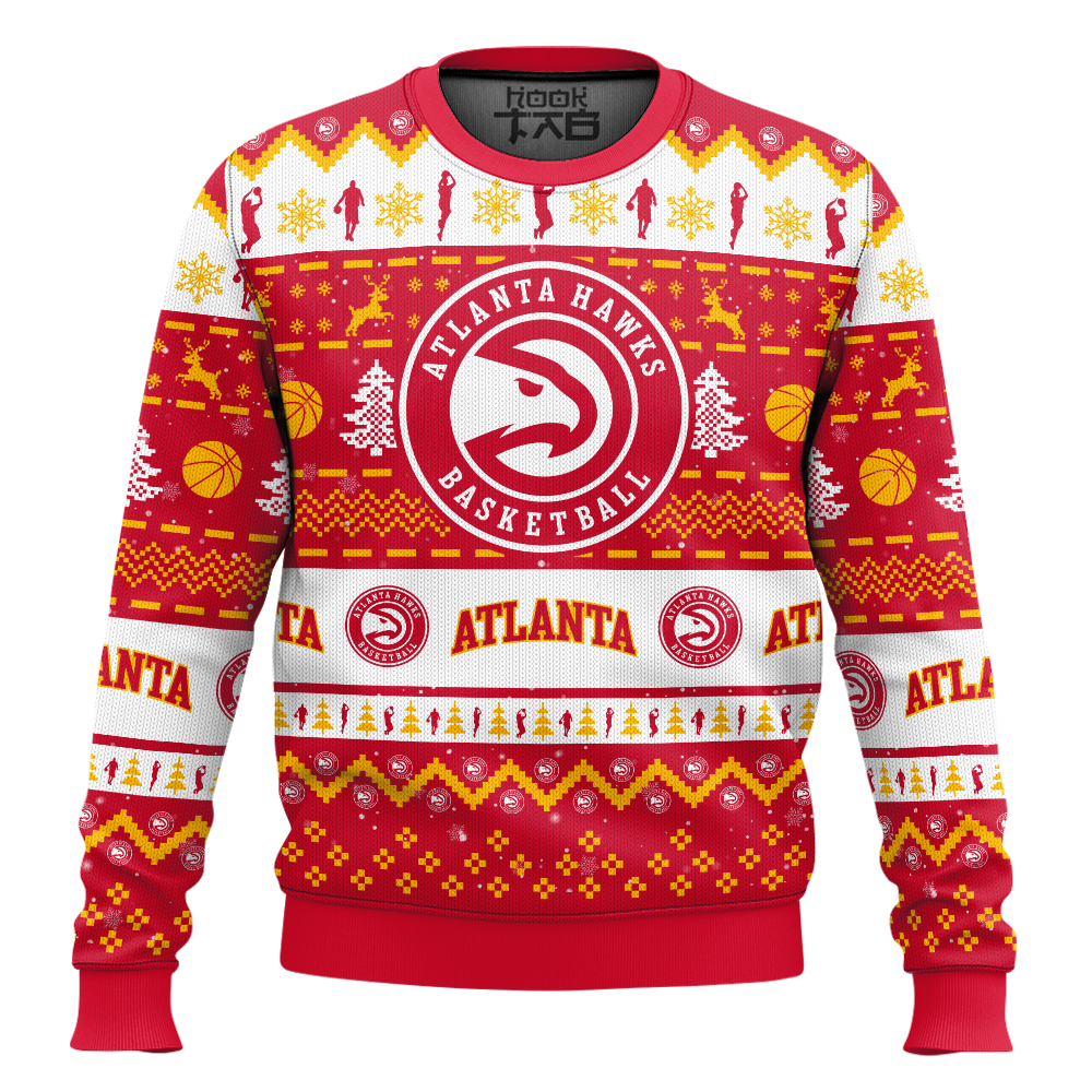 Hooktab NBA Atlanta Hawks Custom Name And Number Ugly Christmas Sweater Hooktab NBA Atlanta Hawks Custom Name And Number Ugly Christmas Sweater