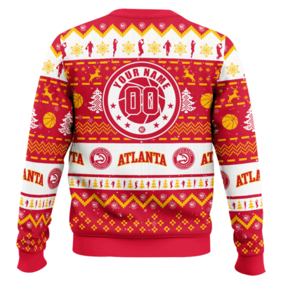 Hooktab NBA Atlanta Hawks Custom Name And Number Ugly Christmas Sweater