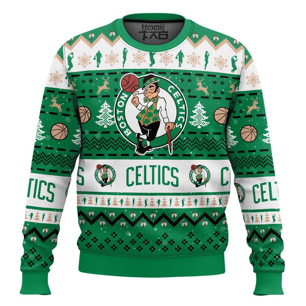 Hooktab NBA Boston Celtics Custom Name And Number Ugly Christmas Sweater Hooktab NBA Boston Celtics Custom Name And Number Ugly Christmas Sweater