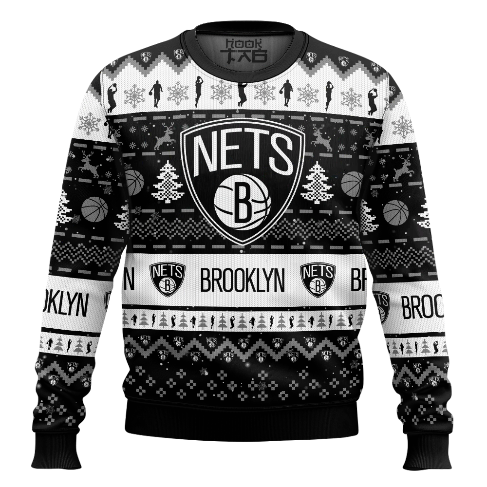 Hooktab NBA Brooklyn Nets Custom Name And Number Ugly Christmas Sweater Hooktab NBA Brooklyn Nets Custom Name And Number Ugly Christmas Sweater