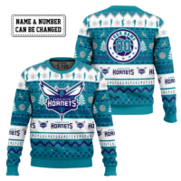 Hooktab NBA Charlotte Hornets Custom Name And Number Ugly Christmas Sweater