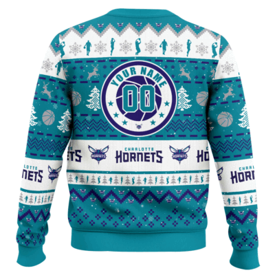 Hooktab NBA Charlotte Hornets Custom Name And Number Ugly Christmas Sweater