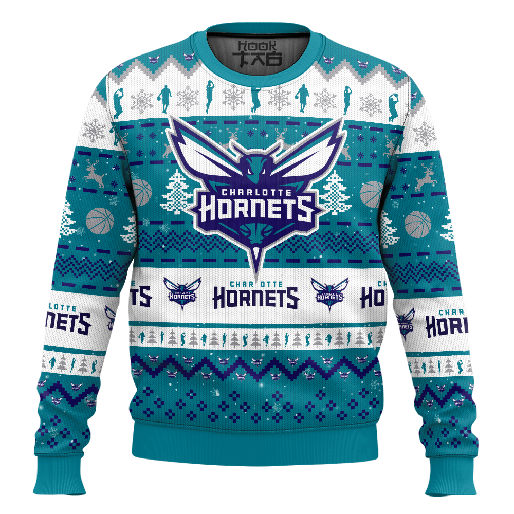 Hooktab NBA Charlotte Hornets Custom Name And Number Ugly Christmas Sweater Hooktab NBA Charlotte Hornets Custom Name And Number Ugly Christmas Sweater
