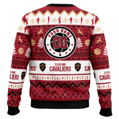 Hooktab NBA Cleveland Cavaliers Custom Name And Number Ugly Christmas Sweater