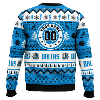 Hooktab NBA Dallas Mavericks Custom Name And Number Ugly Christmas Sweater