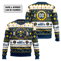 Hooktab NBA Denver Nuggets Custom Name And Number Ugly Christmas Sweater