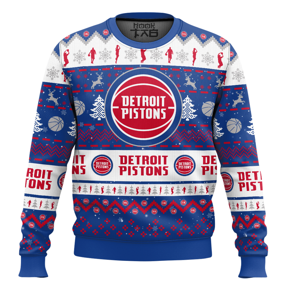 Hooktab NBA Detroit Pistons Custom Name And Number Ugly Christmas Sweater Hooktab NBA Detroit Pistons Custom Name And Number Ugly Christmas Sweater