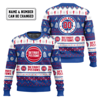 Hooktab NBA Detroit Pistons Custom Name And Number Ugly Christmas Sweater