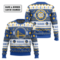 Hooktab NBA Golden State Warriors Custom Name And Number Ugly Christmas Sweater
