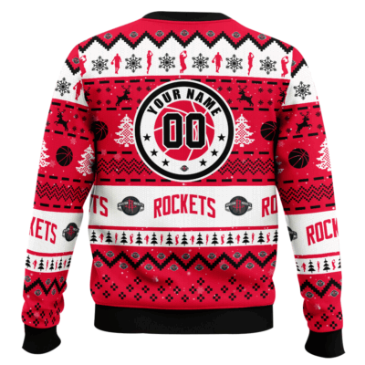 Hooktab NBA Houston Rockets Custom Name And Number Ugly Christmas Sweater