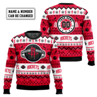 Hooktab NBA Houston Rockets Custom Name And Number Ugly Christmas Sweater