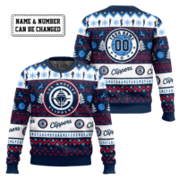 Hooktab NBA Los Angeles Clippers Custom Name And Number Ugly Christmas Sweater