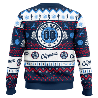 Hooktab NBA Los Angeles Clippers Custom Name And Number Ugly Christmas Sweater