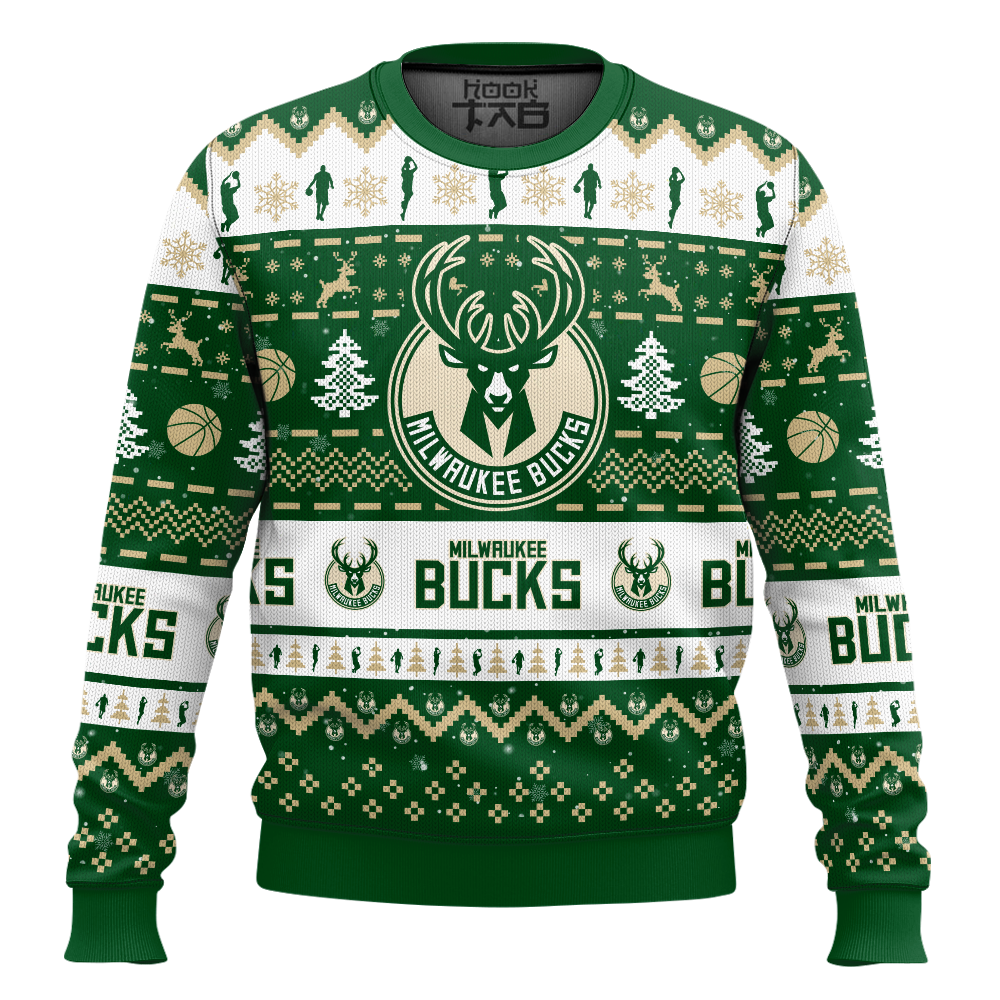 Hooktab NBA Milwaukee Bucks Custom Name And Number Ugly Christmas Sweater Hooktab NBA Milwaukee Bucks Custom Name And Number Ugly Christmas Sweater