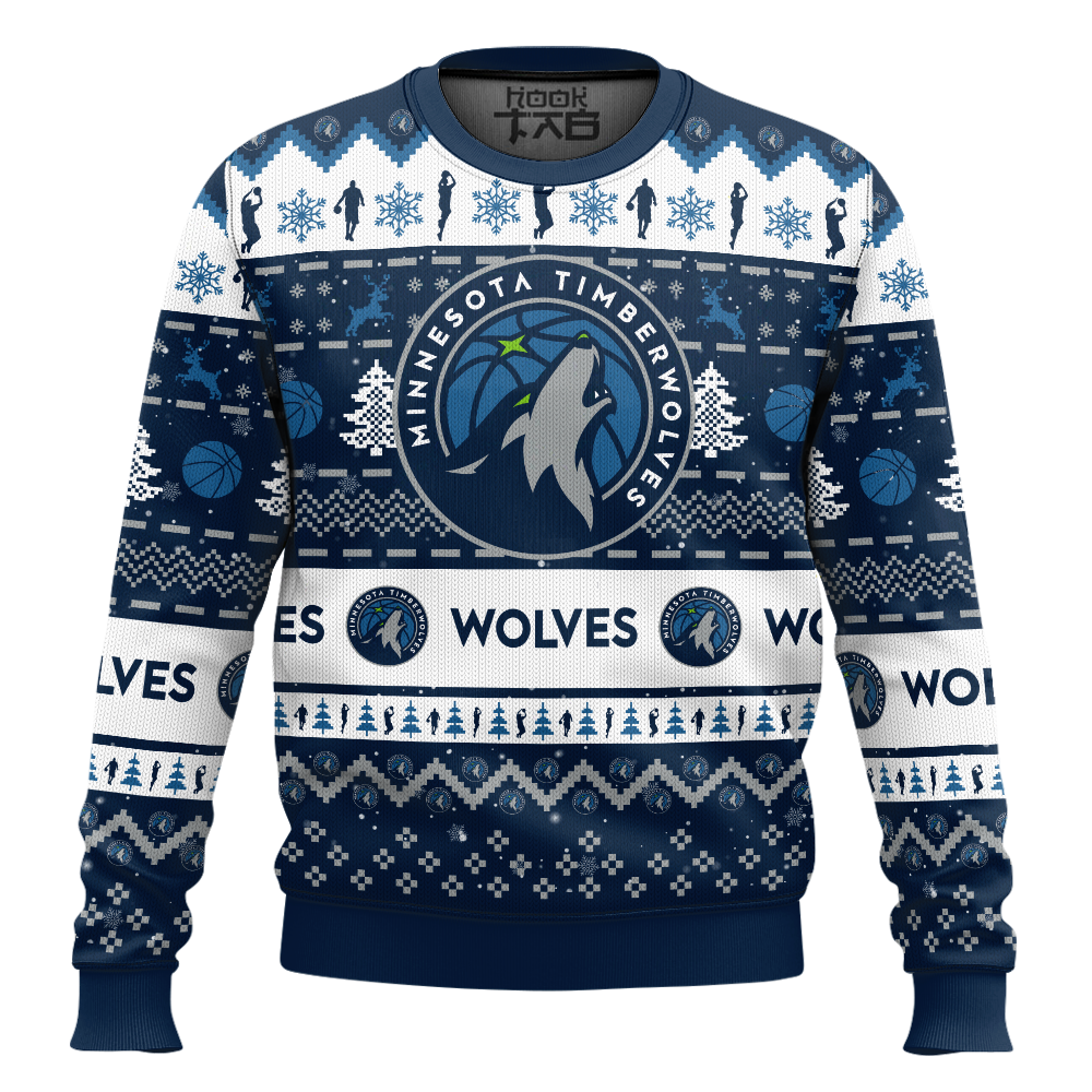 Hooktab NBA Minnesota Timberwolves Custom Name And Number Ugly Christmas Sweater Hooktab NBA Minnesota Timberwolves Custom Name And Number Ugly Christmas Sweater