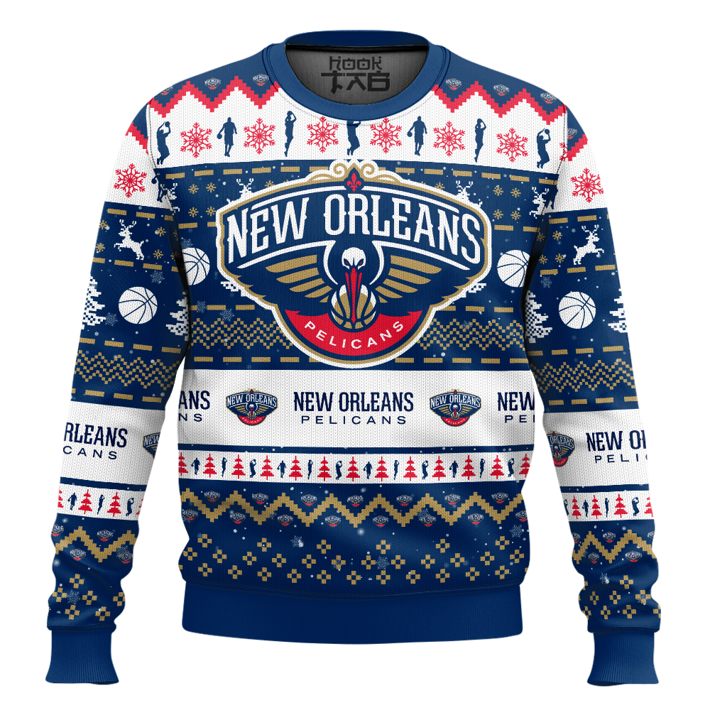 Hooktab NBA New Orleans Pelicans Custom Name And Number Ugly Christmas Sweater Hooktab NBA New Orleans Pelicans Custom Name And Number Ugly Christmas Sweater