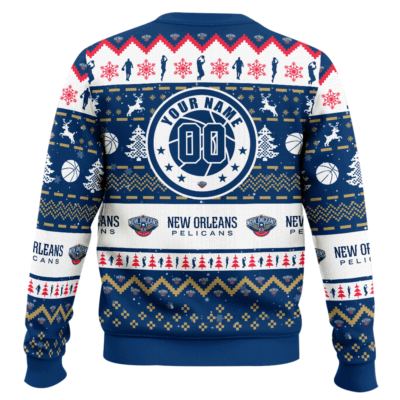 Hooktab NBA New Orleans Pelicans Custom Name And Number Ugly Christmas Sweater