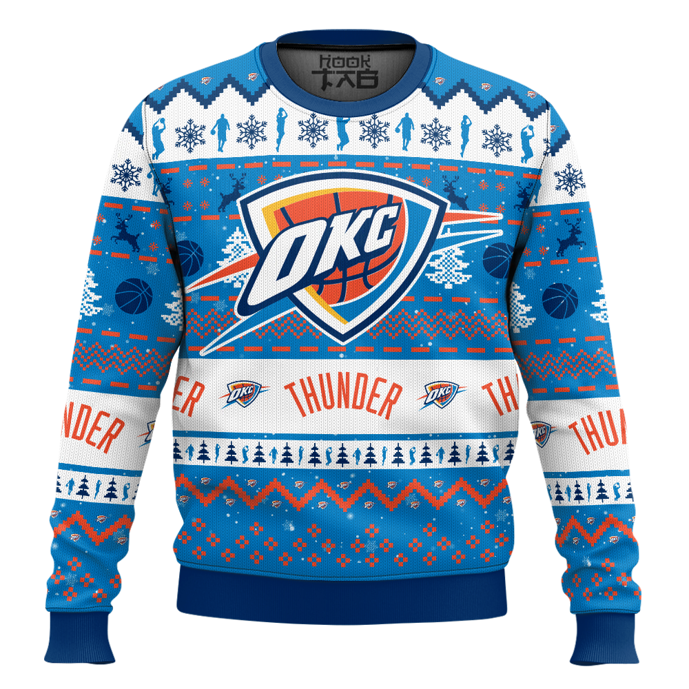 Hooktab NBA Oklahoma City Thunder Custom Name And Number Ugly Christmas Sweater Hooktab NBA Oklahoma City Thunder Custom Name And Number Ugly Christmas Sweater