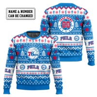 Hooktab NBA Philadelphia 76ers Custom Name And Number Ugly Christmas Sweater