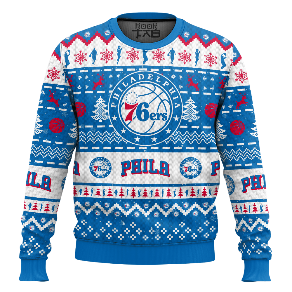 Hooktab NBA Philadelphia 76ers Custom Name And Number Ugly Christmas Sweater Hooktab NBA Philadelphia 76ers Custom Name And Number Ugly Christmas Sweater