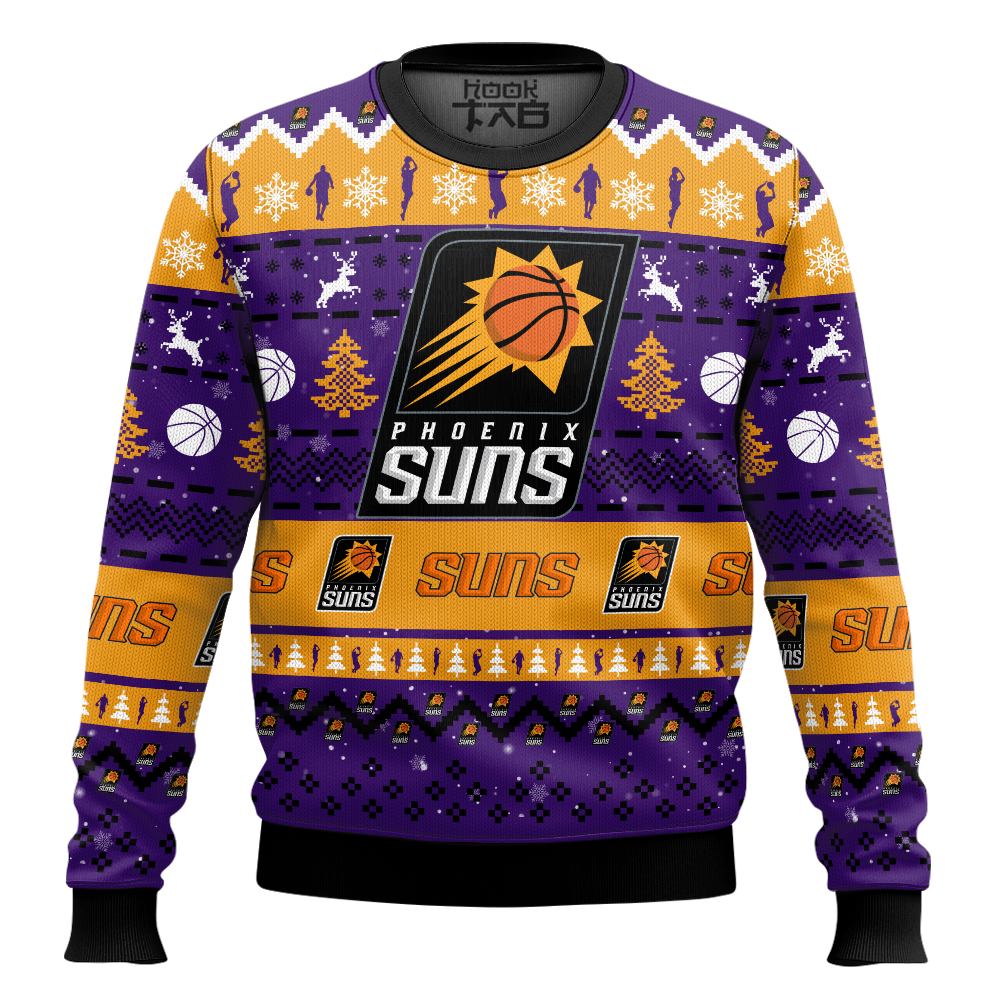 Hooktab NBA Phoenix Suns Custom Name And Number Ugly Christmas Sweater Hooktab NBA Phoenix Suns Custom Name And Number Ugly Christmas Sweater
