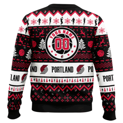 Hooktab NBA Portland Trail Blazers Custom Name And Number Ugly Christmas Sweater