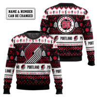 Hooktab NBA Portland Trail Blazers Custom Name And Number Ugly Christmas Sweater