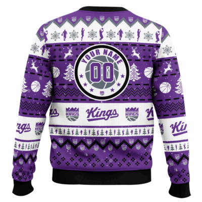 Hooktab NBA Sacramento Kings Custom Name And Number Ugly Christmas Sweater
