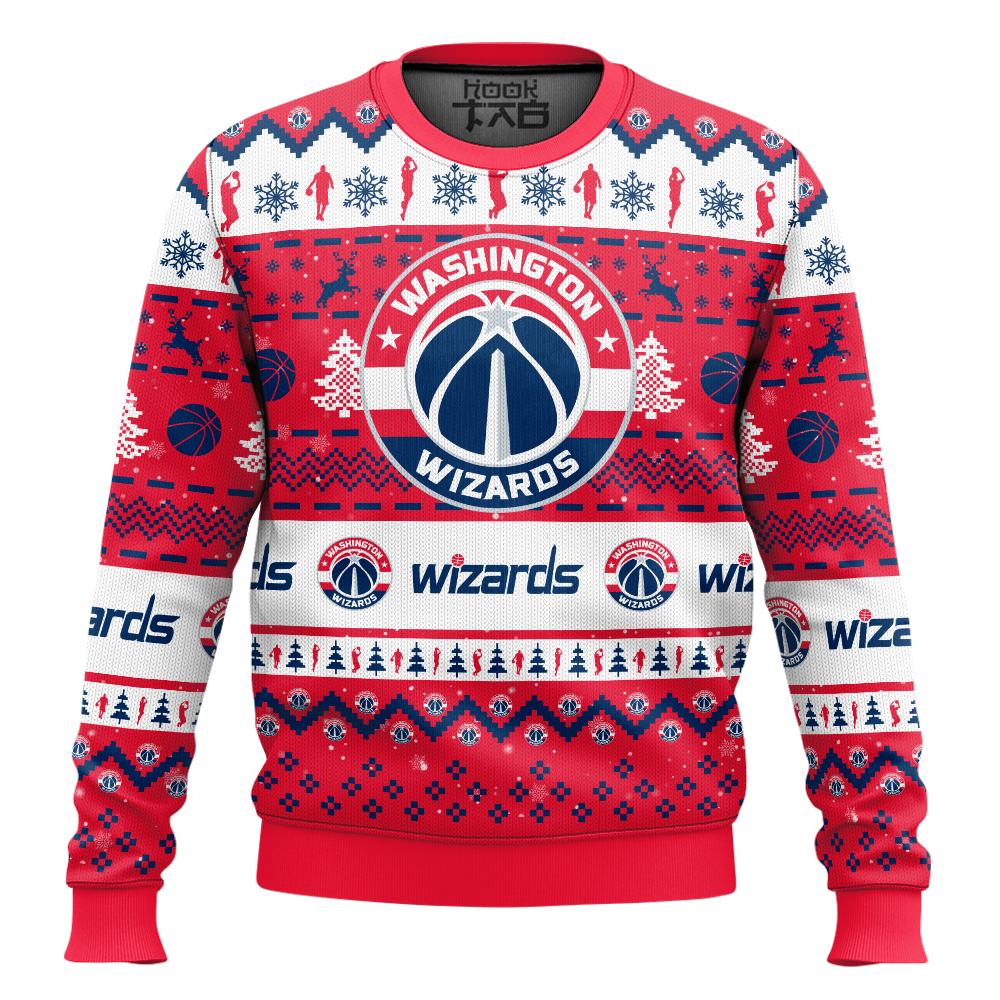 Hooktab NBA Washington Wizards Custom Name And Number Ugly Christmas Sweater Hooktab NBA Washington Wizards Custom Name And Number Ugly Christmas Sweater