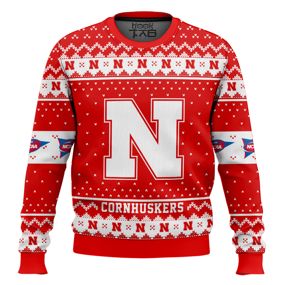 Hooktab Nebraska Cornhuskers - Custom Name And Number Ugly Christmas Sweater Hooktab Nebraska Cornhuskers - Custom Name And Number Ugly Christmas Sweater