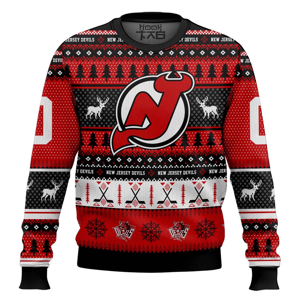Hooktab New Jersey Devils - Custom Name And Number Ugly Sweater Hooktab New Jersey Devils - Custom Name And Number Ugly Sweater