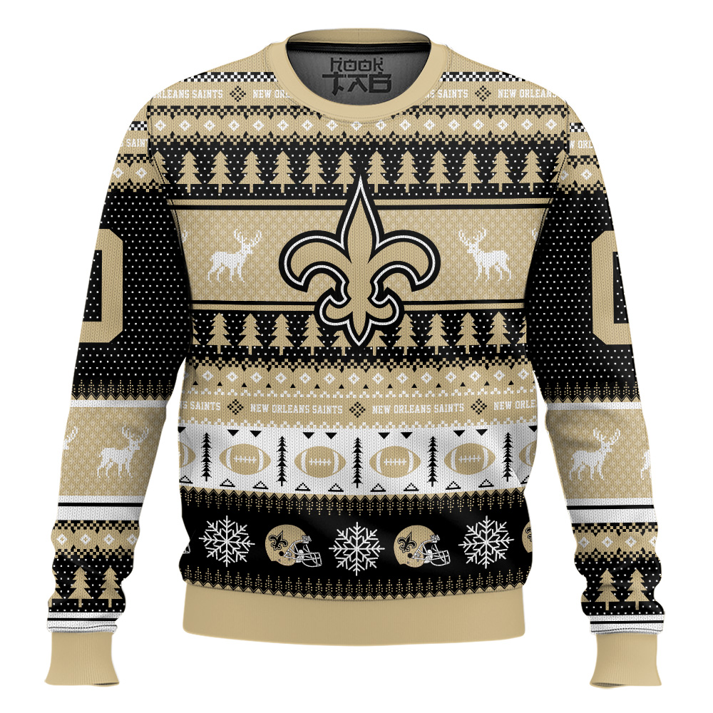Hooktab New Orleans Saints - Custom Name And Number Ugly Sweater Hooktab New Orleans Saints - Custom Name And Number Ugly Sweater